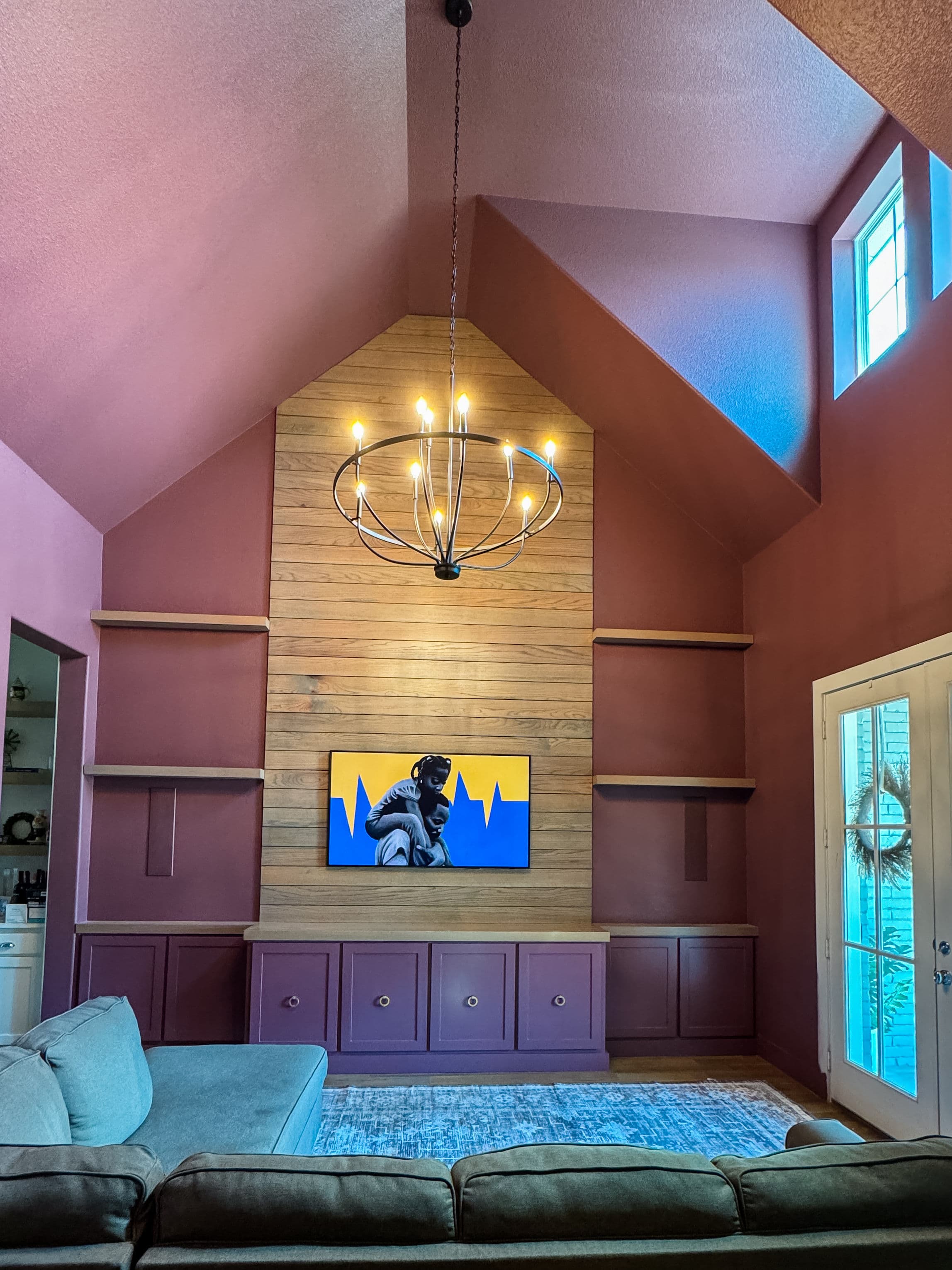 Project Chandelier, Dimmer, In-Wall Speakers and Frame TV Install in One Family Room image