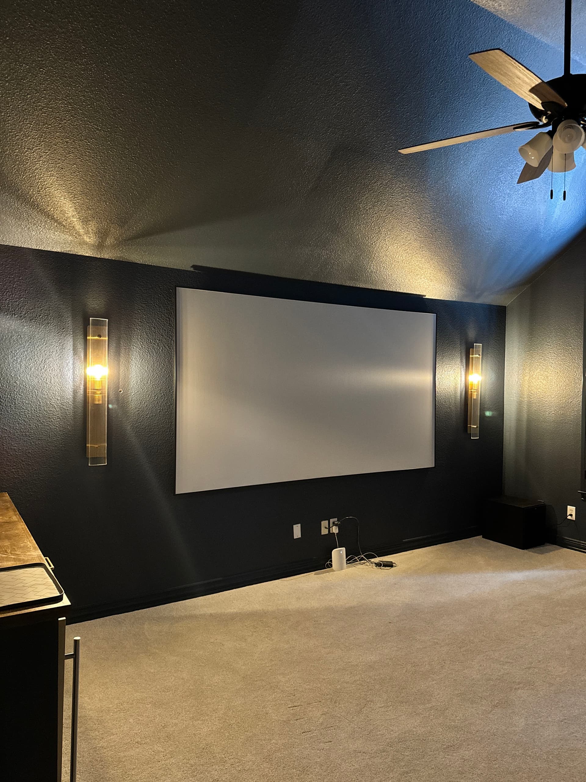 4 Wall Sconces Wired and Installed in a Home Media Room image